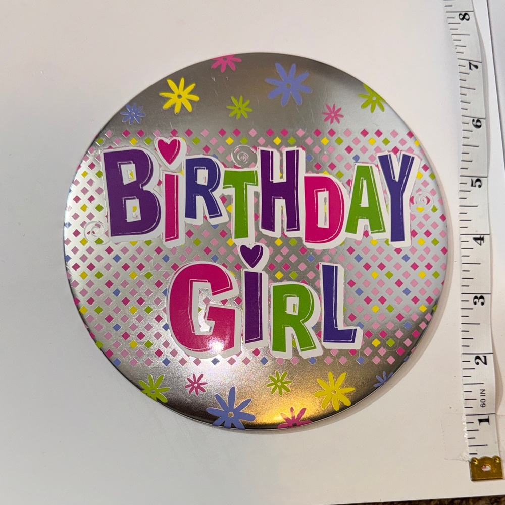 Party City Silver Birthday Girl Badge with Colorful Accents